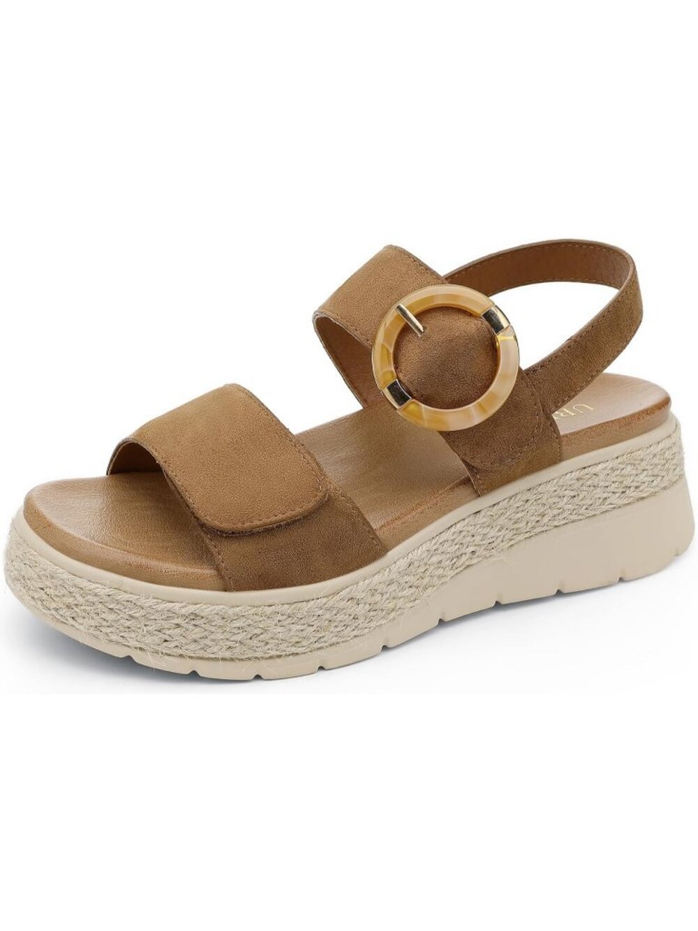 Women's Brown Comfortable Solid Espadrille Low Wedge Heel Platform Sandal Shoes